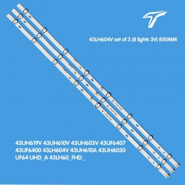 Tiras Led Lg para 43LH604V,43UF6407,43UH610V UF64_UHD,43LH60  3 TIRASX8 LEDS  Panel Type NC430DUN, DGN